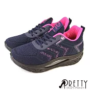 【Pretty】女 休閒鞋 運動鞋 綁帶 彈力氣墊 輕量厚底 JP23 藍色