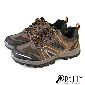 【Pretty】男 休閒鞋 登山鞋 運動鞋 寬楦 綁帶 反光 台灣製 JP26.5 咖啡色