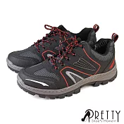 【Pretty】男 休閒鞋 登山鞋 運動鞋 寬楦 綁帶 反光 台灣製 JP25.5 黑色