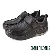 【GREEN PHOENIX】男 休閒鞋 休閒皮鞋 商務鞋 沾黏式 厚底 吸震減壓 會呼吸的鞋 磁石震動 EU40 黑色