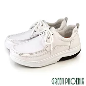 【GREEN PHOENIX】男 休閒皮鞋 休閒鞋 商務鞋 綁帶 厚底 吸震減壓 會呼吸的鞋 磁石震動 EU43 白色