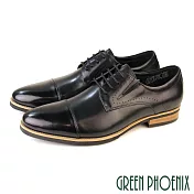 【GREEN PHOENIX】男 紳士鞋 商務鞋 德比鞋 皮鞋 綁帶 全真皮 牛皮 渲染 橫飾 EU39 黑色