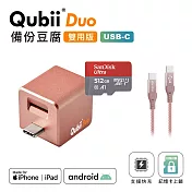 Maktar QubiiDuo USB-C 備份豆腐 + 512G記憶卡 + CC充電傳輸線 玫瑰金+512G+CC玫瑰金線