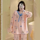 【Wonderland】熊熊寶貝水貂絨長袖保暖睡衣褲家居服 XL 粉色
