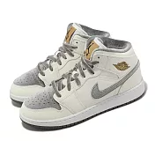 Nike Air Jordan 1 Mid SE GS 大童 女鞋 米白 灰 絨布 Velvet Toe FB9899-100