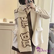 【Decoy】小熊緹花＊日系針織保暖圍巾/ 米