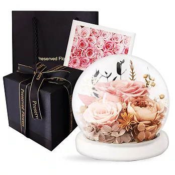 O’Pretty 歐沛媞 心意滿分 永生花祝福玻璃罩附氛圍燈+禮盒-多款可選 乾燥玫瑰粉