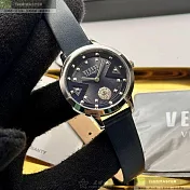 VERSUS VERSACE凡賽斯精品錶,編號：VV00386,34mm圓形銀精鋼錶殼黑色錶盤真皮皮革深黑色錶帶