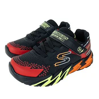 SKECHERS FLEX-GLOW BOLT 中大童休閒鞋-黑紅-400138LBKRD 20 黑色