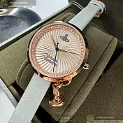 Vivienne Westwood薇薇安精品錶,編號：VW00010,32mm圓形玫瑰金精鋼錶殼銀白色錶盤真皮皮革淺灰白錶帶