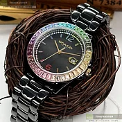COACH蔻馳精品錶,編號：CH00165,38mm圓形黑陶瓷錶殼黑色錶盤陶瓷深黑色錶帶