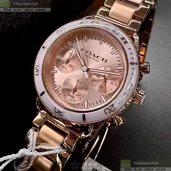 COACH蔻馳精品錶,編號：CH00175,38mm圓形玫瑰金精鋼錶殼玫瑰金色錶盤精鋼玫瑰金色錶帶