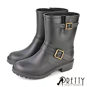 【Pretty】女 雨靴 雨鞋 防水靴 防水鞋 中筒靴 短靴 厚底 防水 EU39 黑色