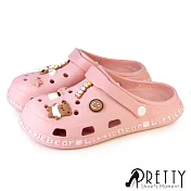 【Pretty】女 洞洞鞋 布希鞋 穆勒鞋 雨鞋 涼鞋 拖鞋 兩穿 鞋釦 防水 輕量 EU39 粉紅色