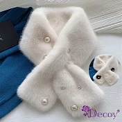 【Decoy】珍珠茶花＊兔毛交叉徽章保暖圍巾/奶白