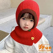 【iSFun】甜甜精靈＊兒童披肩保暖套頭脖圍毛帽/ 紅