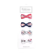 英國Ribbies 雙色緞帶蝴蝶結4入組-Hot Pink & Sparkles