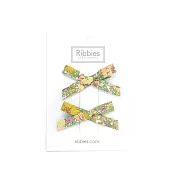 英國Ribbies 花布蝴蝶結2入組-草原之歌-芥末黃綠
