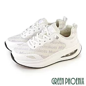 【GREEN PHOENIX】女 休閒鞋 氣墊鞋 懶人鞋 厚底 彈力 Q彈 免綁帶 EU38 白色