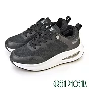 【GREEN PHOENIX】女 休閒鞋 氣墊鞋 懶人鞋 厚底 彈力 Q彈 免綁帶 EU36 黑色