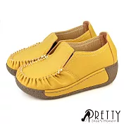 【Pretty】女 休閒鞋 莫卡辛 便鞋 彈力 氣墊 厚底 楔型 台灣製 JP23 黃色