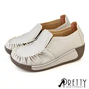 【Pretty】女 休閒鞋 莫卡辛 便鞋 彈力 氣墊 厚底 楔型 台灣製 JP22.5 灰色