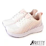 【Pretty】女 運動鞋 休閒鞋 飛線針織網布 綁帶 輕量 厚底 JP24 粉紅色