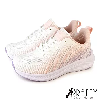 【Pretty】女 運動鞋 休閒鞋 飛線針織網布 綁帶 輕量 厚底 JP25 粉紅色