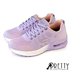 【Pretty】女 休閒鞋 運動鞋 氣墊鞋 混色 飛線針織 網布 綁帶 彈力 輕量 厚底 JP23 紫色