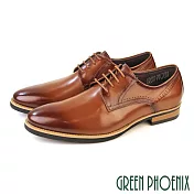 【GREEN PHOENIX】男 紳士鞋 商務鞋 德比鞋 皮鞋 綁帶 全真皮 牛皮 渲染 EU39 棕色