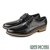 【GREEN PHOENIX】男 紳士鞋 商務鞋 德比鞋 皮鞋 綁帶 全真皮 牛皮 渲染 EU39 黑色