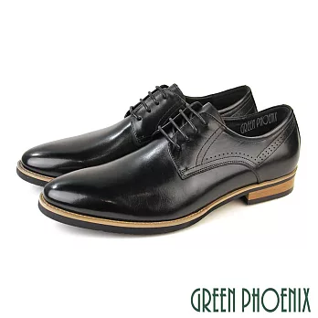 【GREEN PHOENIX】男 紳士鞋 商務鞋 德比鞋 皮鞋 綁帶 全真皮 牛皮 渲染 EU43 黑色