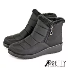 【Pretty】女 雪靴 短靴 防潑水 保暖 鋪毛 刷毛 拉鍊 輕量 小坡跟 EU36 黑色