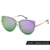 【SUNS】時尚大框墨鏡 切邊無邊框精品墨鏡 輕量金屬眼鏡 抗UV400 S045 紫水銀