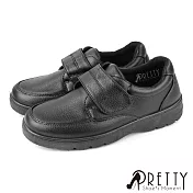 【Pretty】男 女大尺碼 學生鞋 皮鞋 商務鞋 全黑工作鞋 休閒鞋 沾黏式 台灣製 JP26.5 黑色