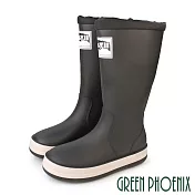 【GREEN PHOENIX】女 雨靴 雨鞋 防水靴 防水鞋 大尺碼 長筒 束帶 平底 EU40 黑色