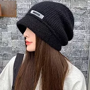 seoul show首爾秀   兔毛混紡雙層針織鴨舌帽防寒保暖堆堆帽  黑色