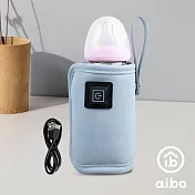 奶瓶/玻璃瓶/易開罐 USB保溫杯套 皮革粉藍