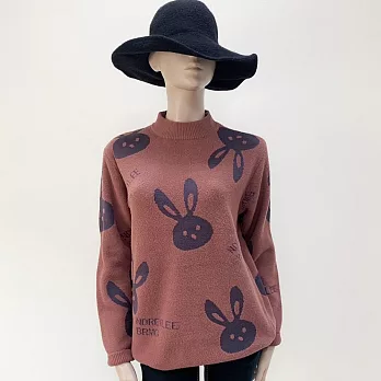 【Wonderland】韓系質感超保暖針織上衣 FREE 萌系兔子(淺咖)
