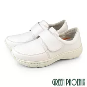 【GREEN PHOENIX】女 護士鞋 學生鞋 導氣散熱 氣墊 全真皮 輕量 沾黏式 會呼吸的鞋 EU36 白色