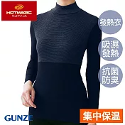 【日本GUNZE】集中型保暖高領發熱衣(MH9445-NBL) L 藍色