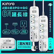 【KINYO】35W氮化鎵3U電源分接器4開3插6尺電源線1.8M延長線(GIPD-353436)【２入組】