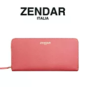 【ZENDAR】限量1折 頂級NAPPA小牛皮防刮十字紋拉鍊皮夾 卡門系列 全新專櫃展示品 (粉紅色)