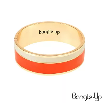 【BANGLE UP】法國巴黎 經典條紋印花琺瑯鍍金手環 - 橘白