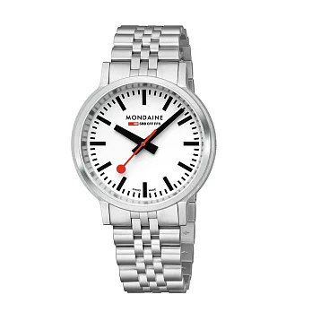 Mondaine 瑞士國鐵stop2go 男士腕錶 - 白x黑 不鏽鋼鏈帶 / 4101BSJ-2SE / 41mm