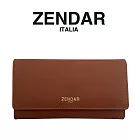 【ZENDAR】限量1折 頂級NAPPA小牛皮十字紋三折長夾 蘿絲系列 全新專櫃展示品(琥珀色)