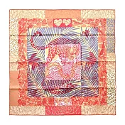 Hermes 愛馬仕 Jungle Love stamped 70 cm手工捲邊斜紋真絲方巾 米/胭脂紅/古銅