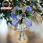 摩達客-台製聖誕藍銀系松果禮物盒3吋三花鐘精緻吊飾-台灣設計工藝