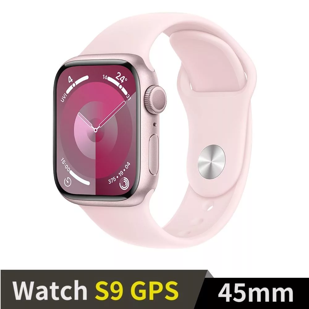 Apple Watch S9 GPS 45mm 鋁金屬錶殼搭配運動型錶帶 (粉紅鋁淡粉錶帶(M/L))