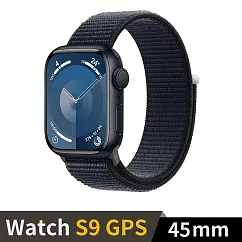 Apple Watch S9 GPS 45mm 鋁金屬錶殼搭配運動型錶環 (午夜鋁午夜錶環)